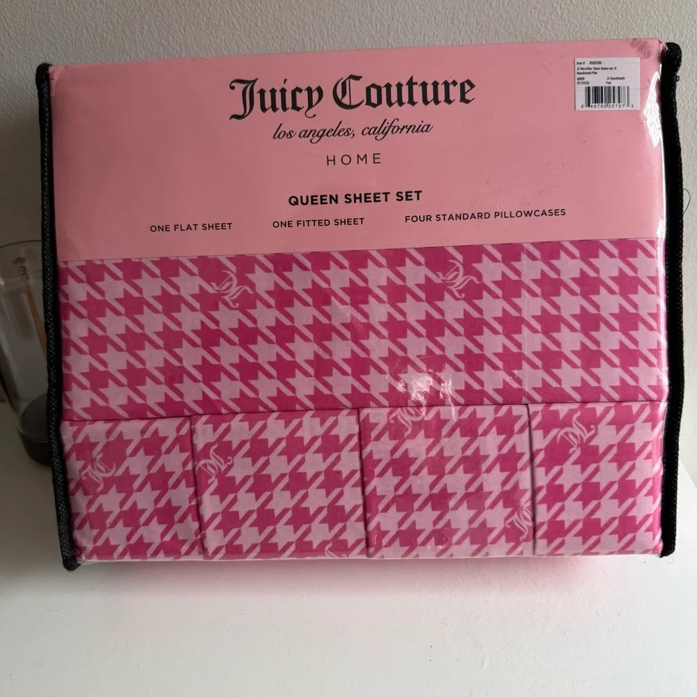 Juicy Couture Pink Houndstooth Bedding Set queen sheets set
